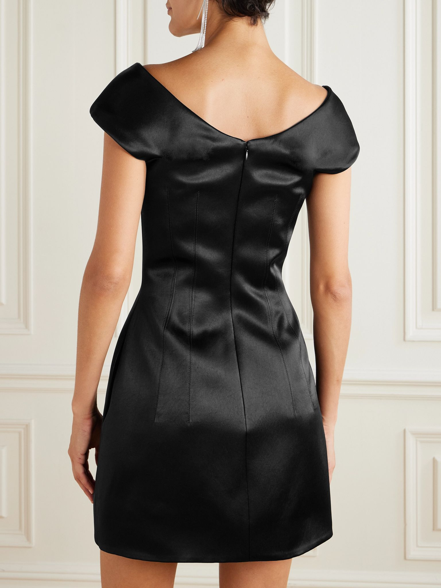 Off-the-shoulder satin mini dress Black - 3