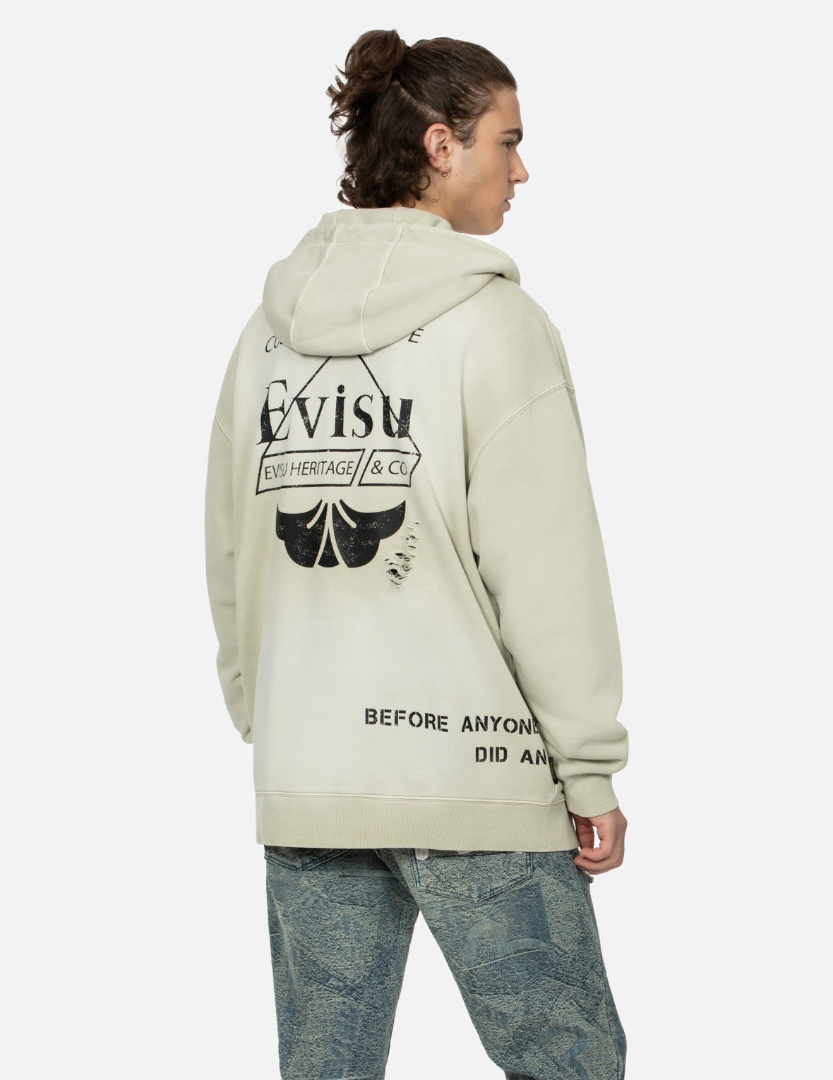Multi Logos Print Loose Fit Washed Zip-Up Hoodie - 19