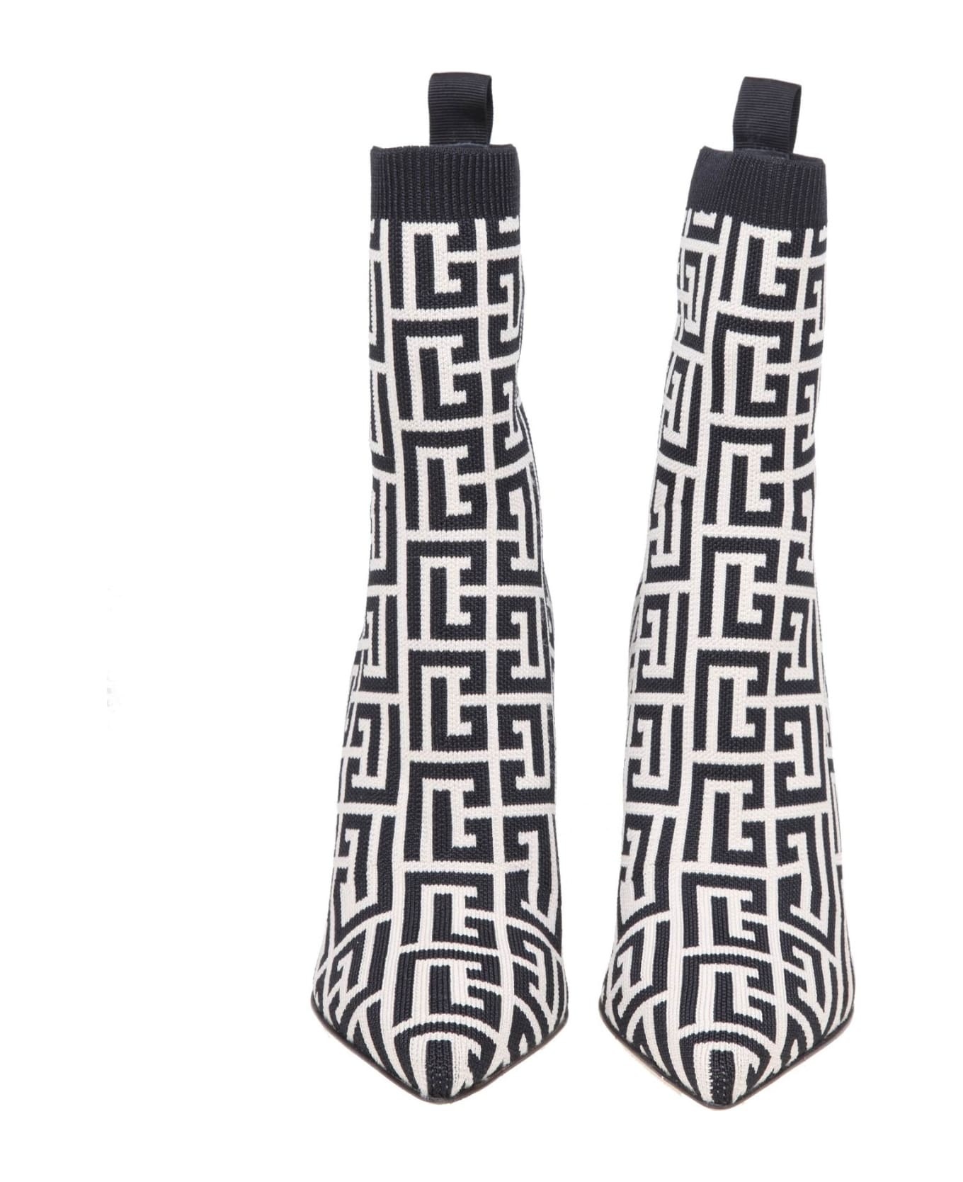 Black And Ivory Knitted Monogram Ankle Boots - 3