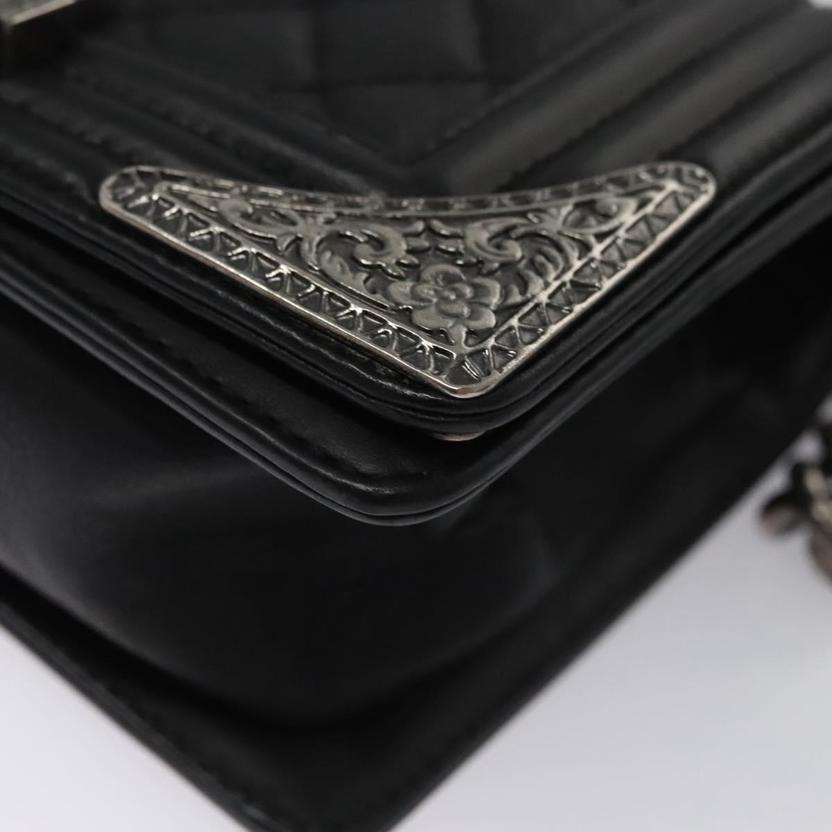 CHANEL Boy Chain Shoulder Bag Lamb Skin Black CC - 11