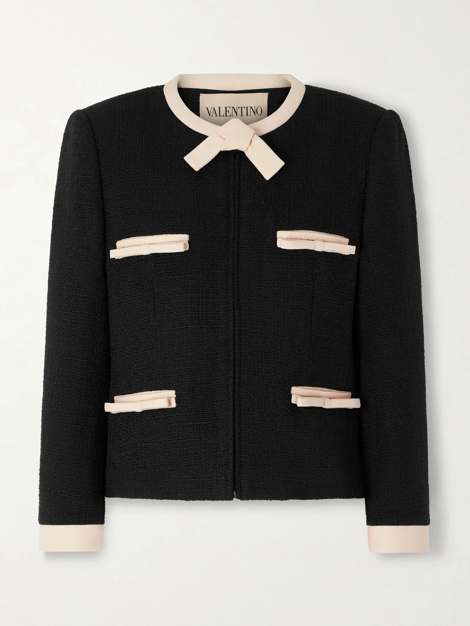 Bow-detailed wool-blend tweed jacket Black - 1