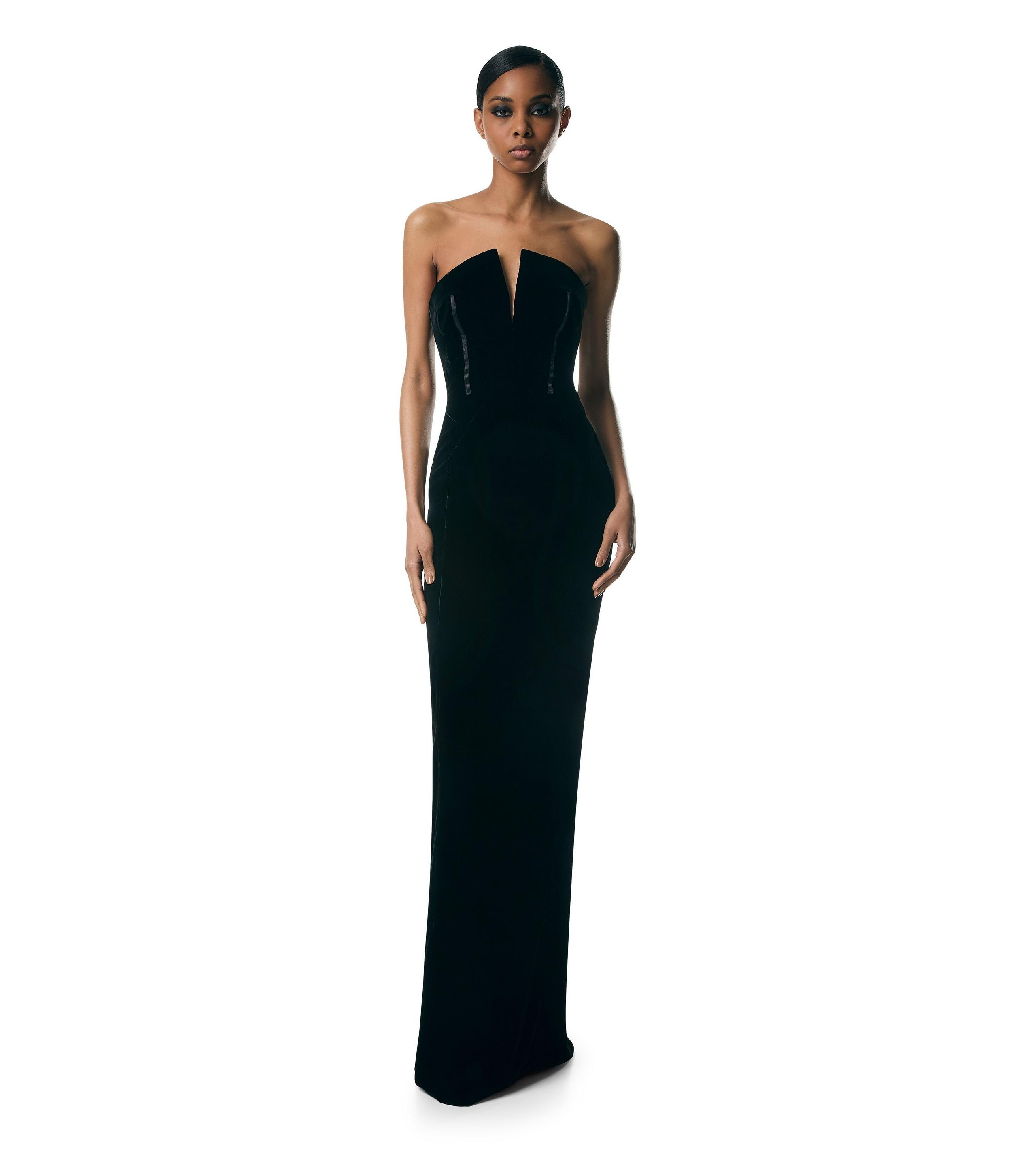 VELVET STRAPLESS EVENING DRESS - 3
