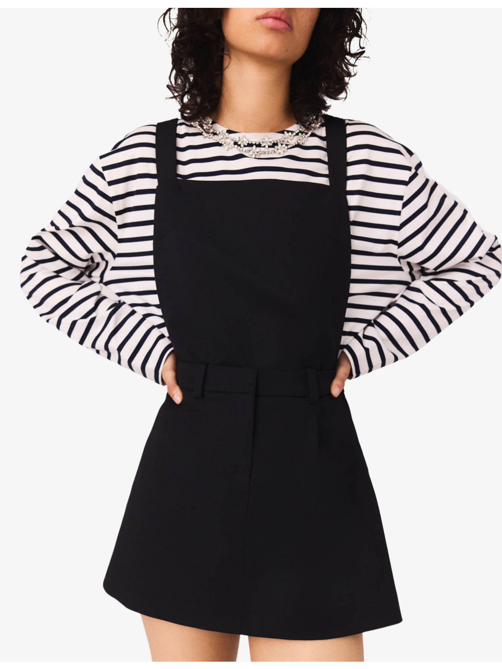 Pinafore-Strap Square-Neck Stretch-Woven Mini Dress - 3
