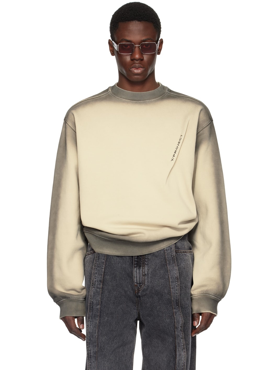 Beige & Gray Pinched Sweatshirt - 1