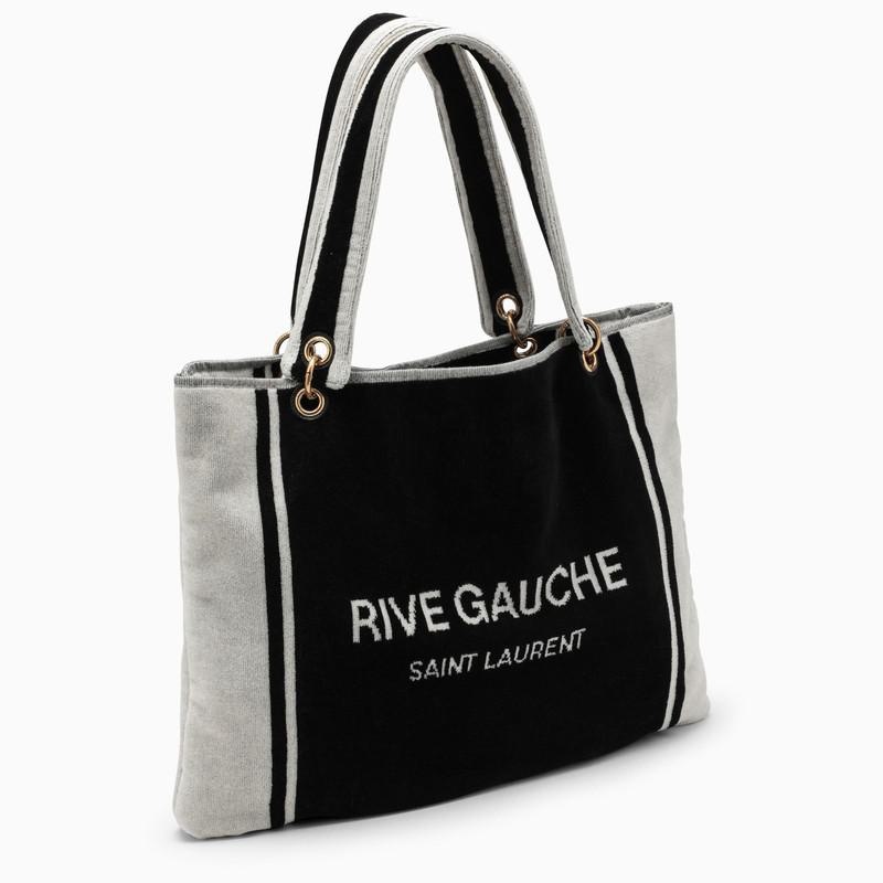 SAINT LAURENT RIVE GAUCHE TOTE IN AND WHITE TERRY CLOTH - 3