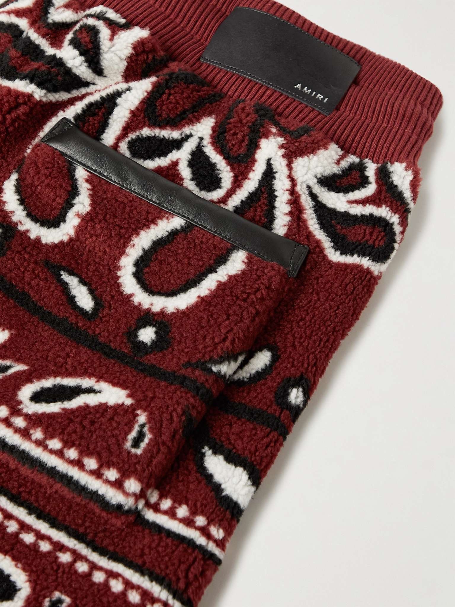 Straight-Leg Leather-Trimmed Bandana-Print Fleece Sweatpants - 5