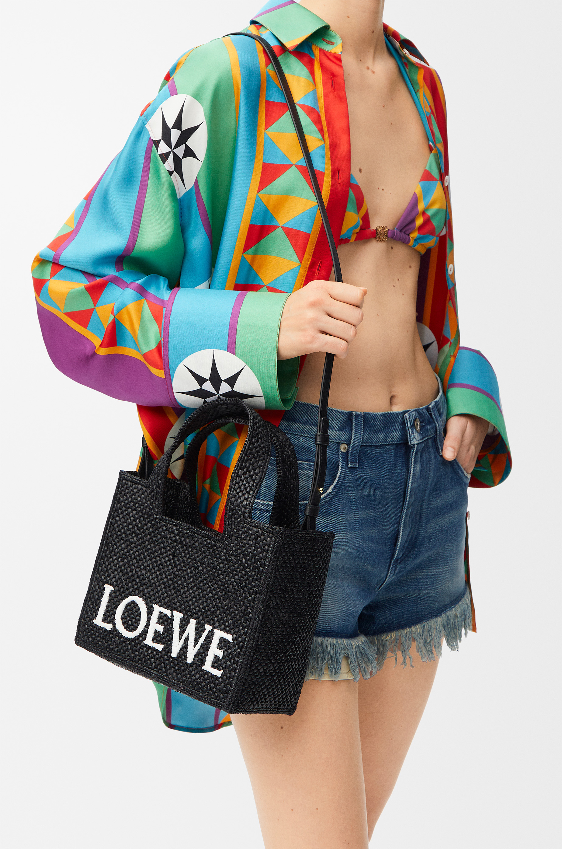 Small LOEWE Font Tote in raffia - 3
