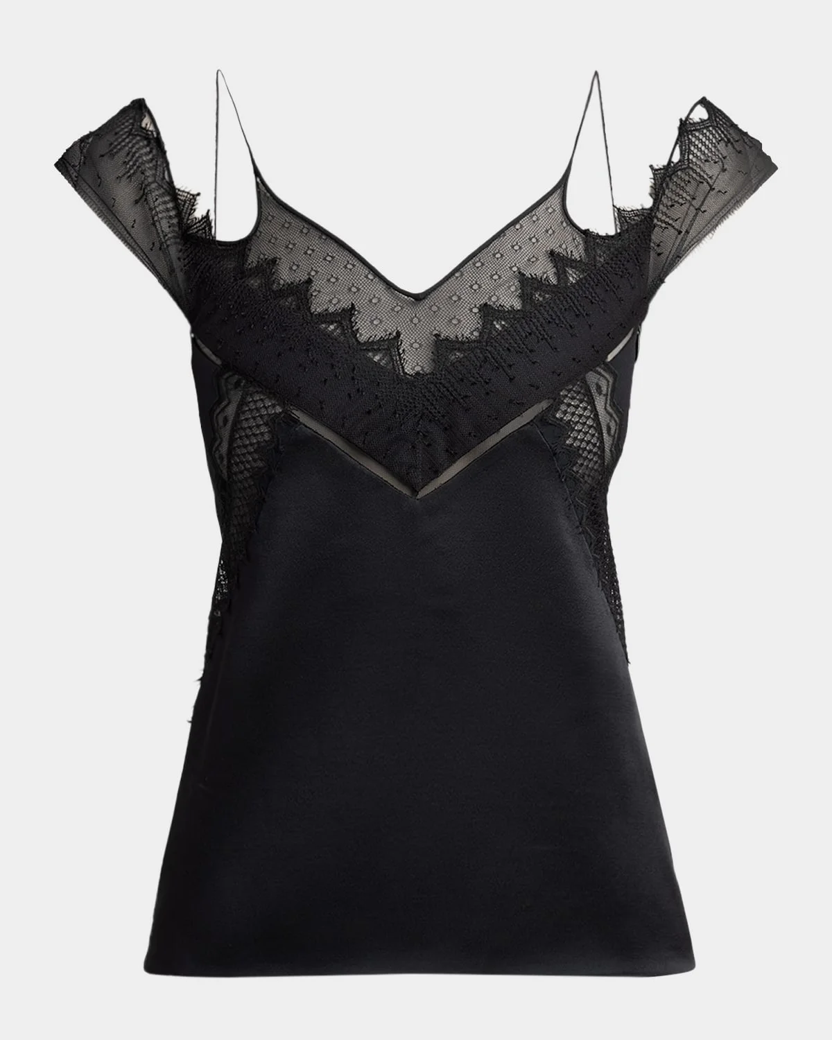 Lace Inset Double-Strap Satin Crepe Blouse - 1