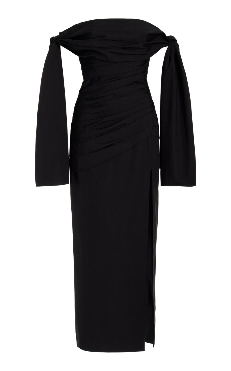 Off-The-Shoulder Stretch-Cotton Midi Dress black - 1