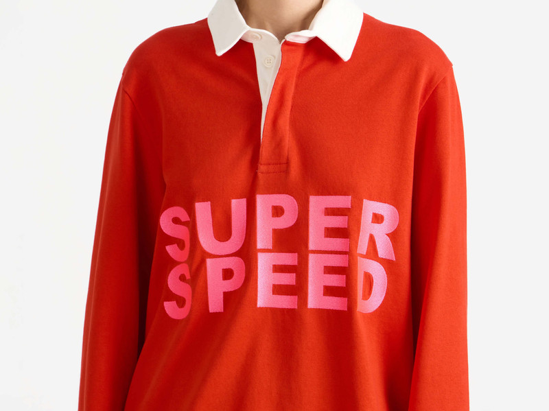 'SUPER SPEED' RUGBY POLO TOP IN BRIGHT RED 5