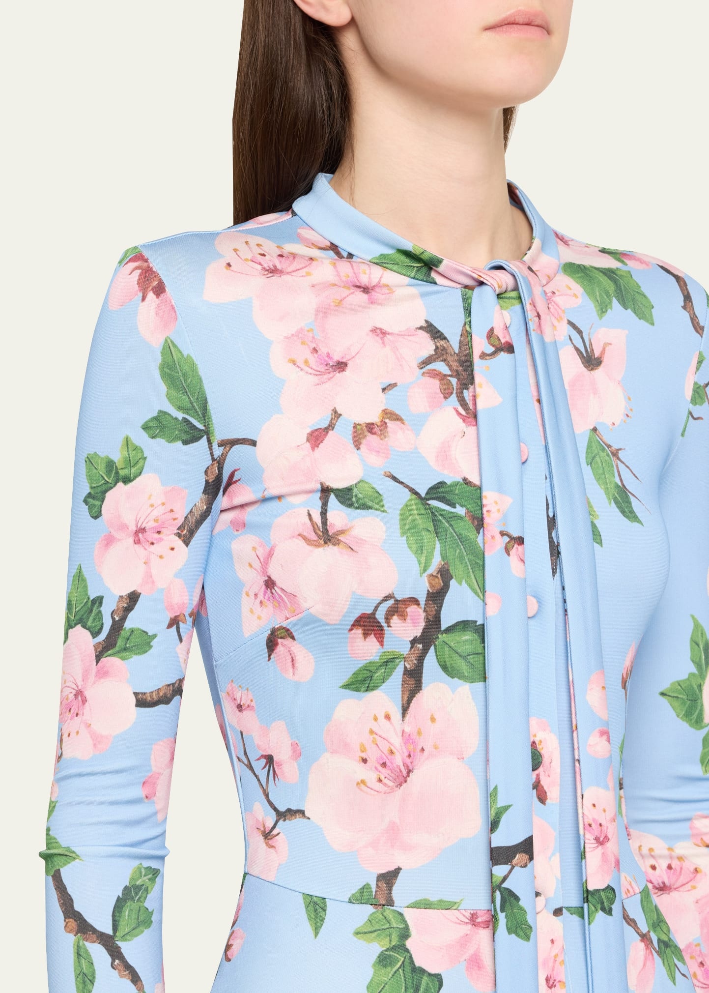 Cherry Blossom Degrade Jersey Long-Sleeve Maxi Dress - 5