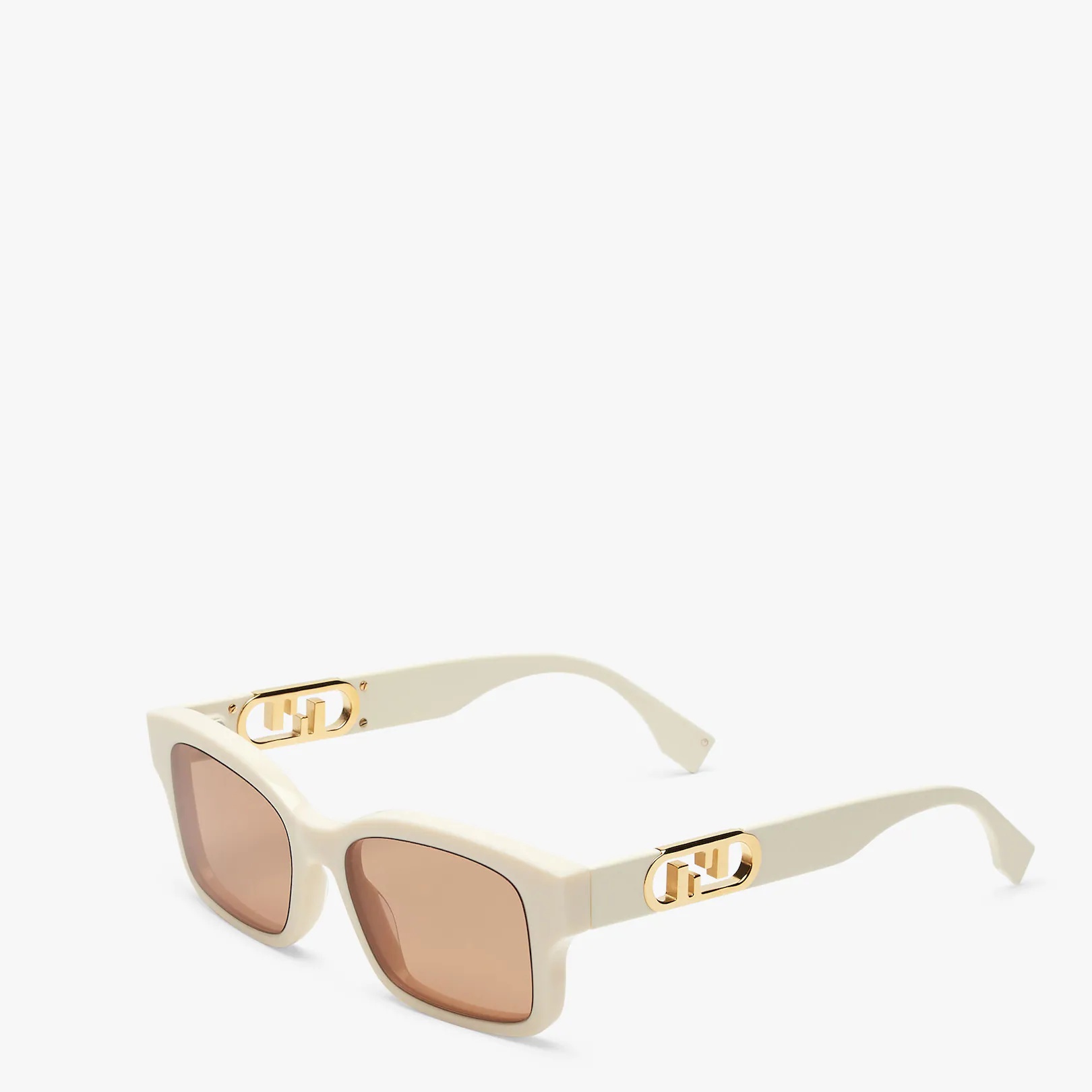Rectangular, white acetate O’Lock glasses. Temples with gold metal oversized O’Lock logo and brown l - 2