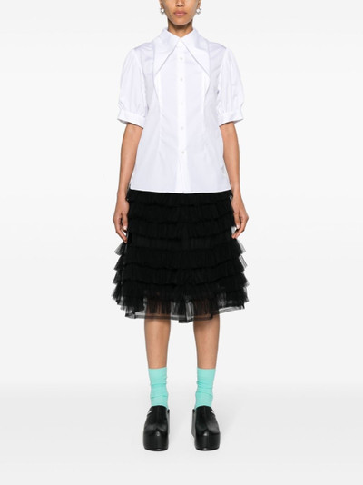 Noir Kei Ninomiya tulle-overlay tailored shorts - White