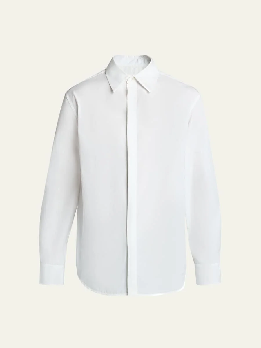 Men's Concealed-Placket Cotton Sport Shirt - 1