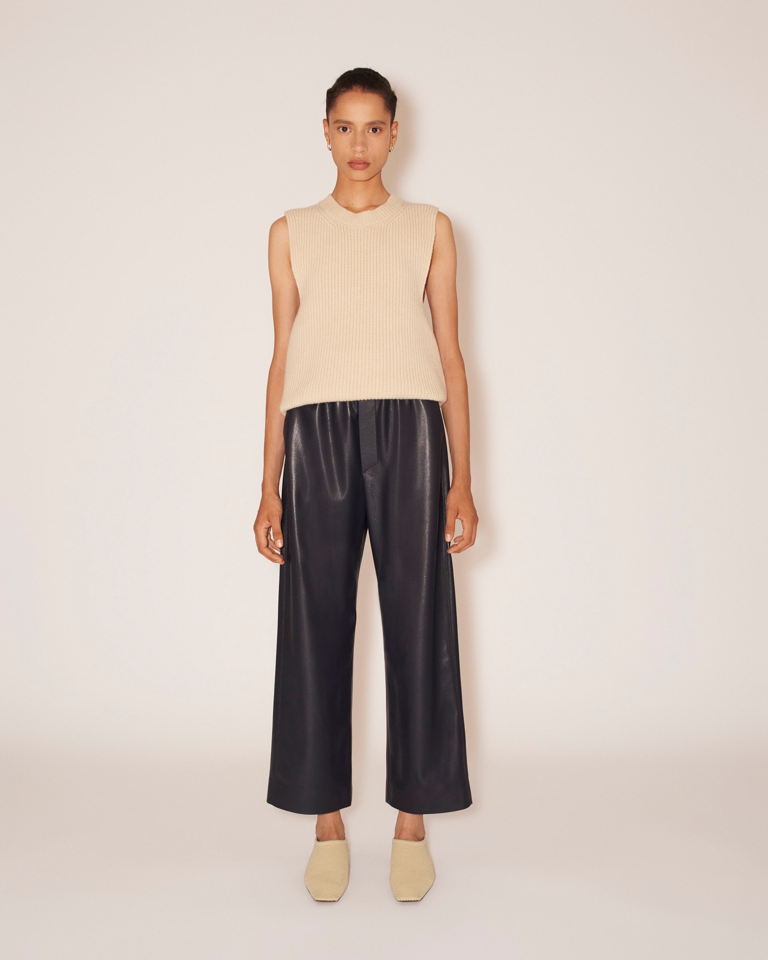 ODESSA - Vegan leather kick-flare pants - Navy - 3