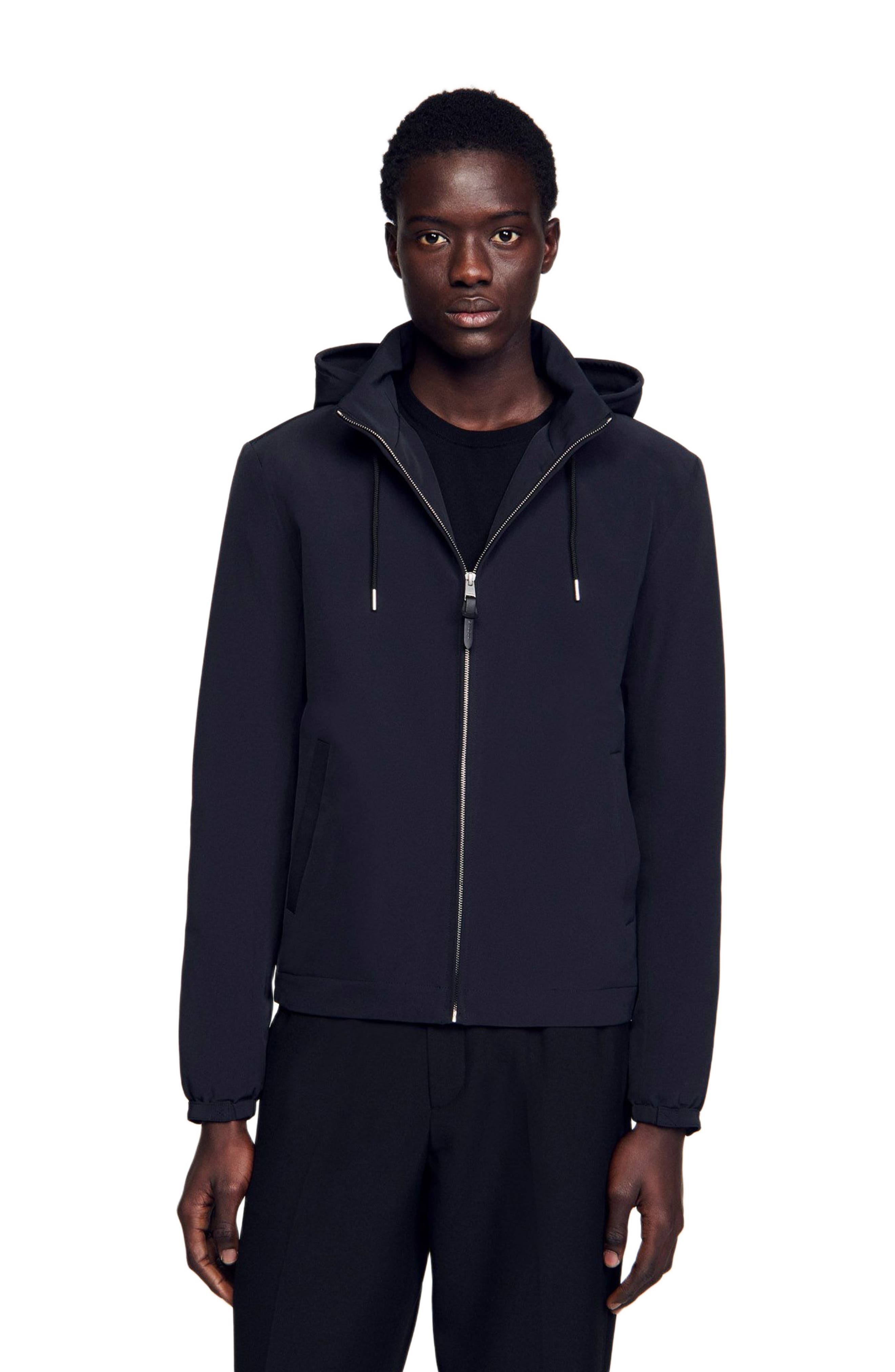 SANDRO Zip-up hooded jacket in Navy Blue at Nordstrom - 4