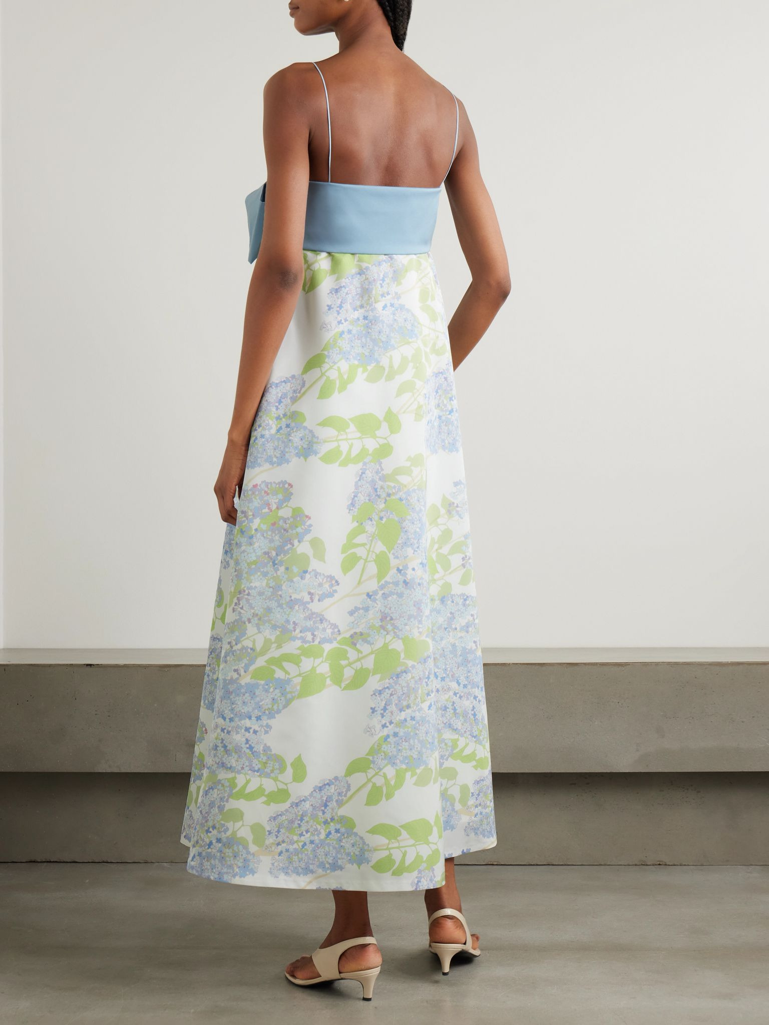 Bailey bow-embellished floral-print taffeta gown Light blue - 3