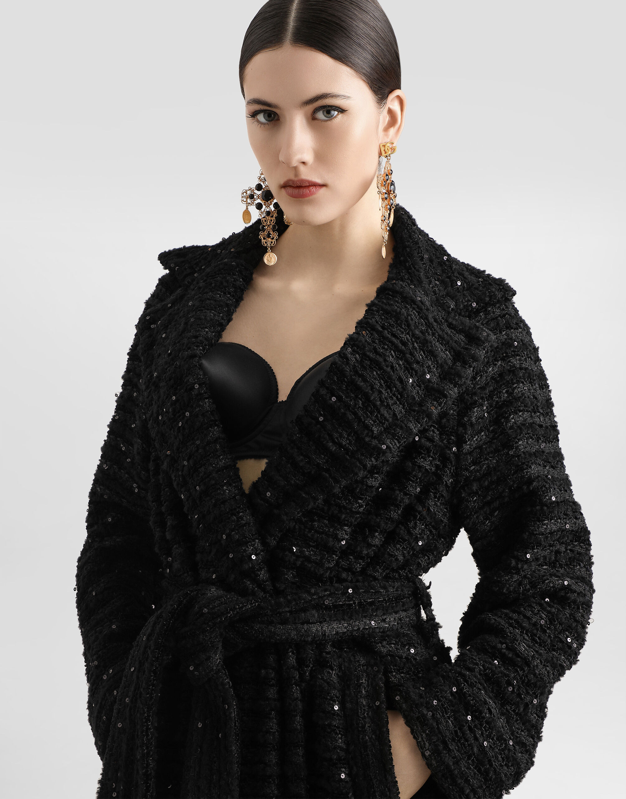 Tweed coat with micro-sequin embellishment - 4