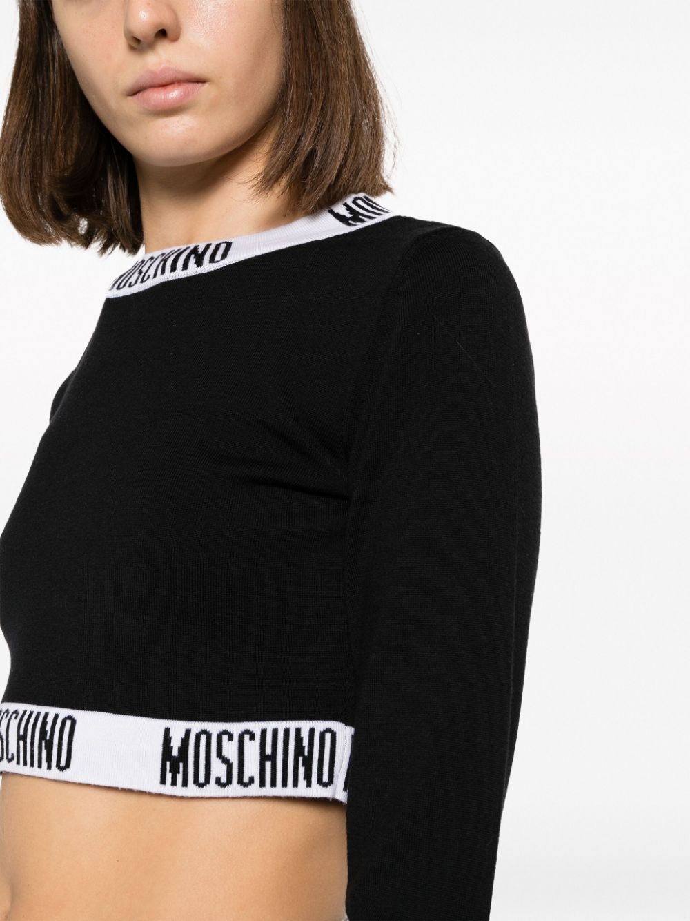 cropped logo-trim virgin wool jumper - 5