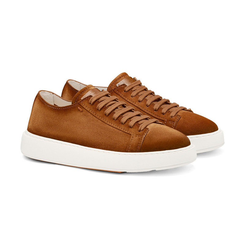 Santoni Men's orange suede sneaker outlook