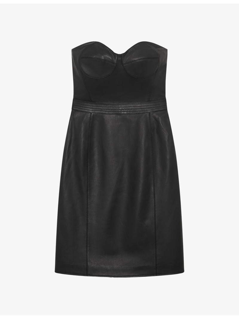 Strapless Corset-Effect Leather Mini Dress 1