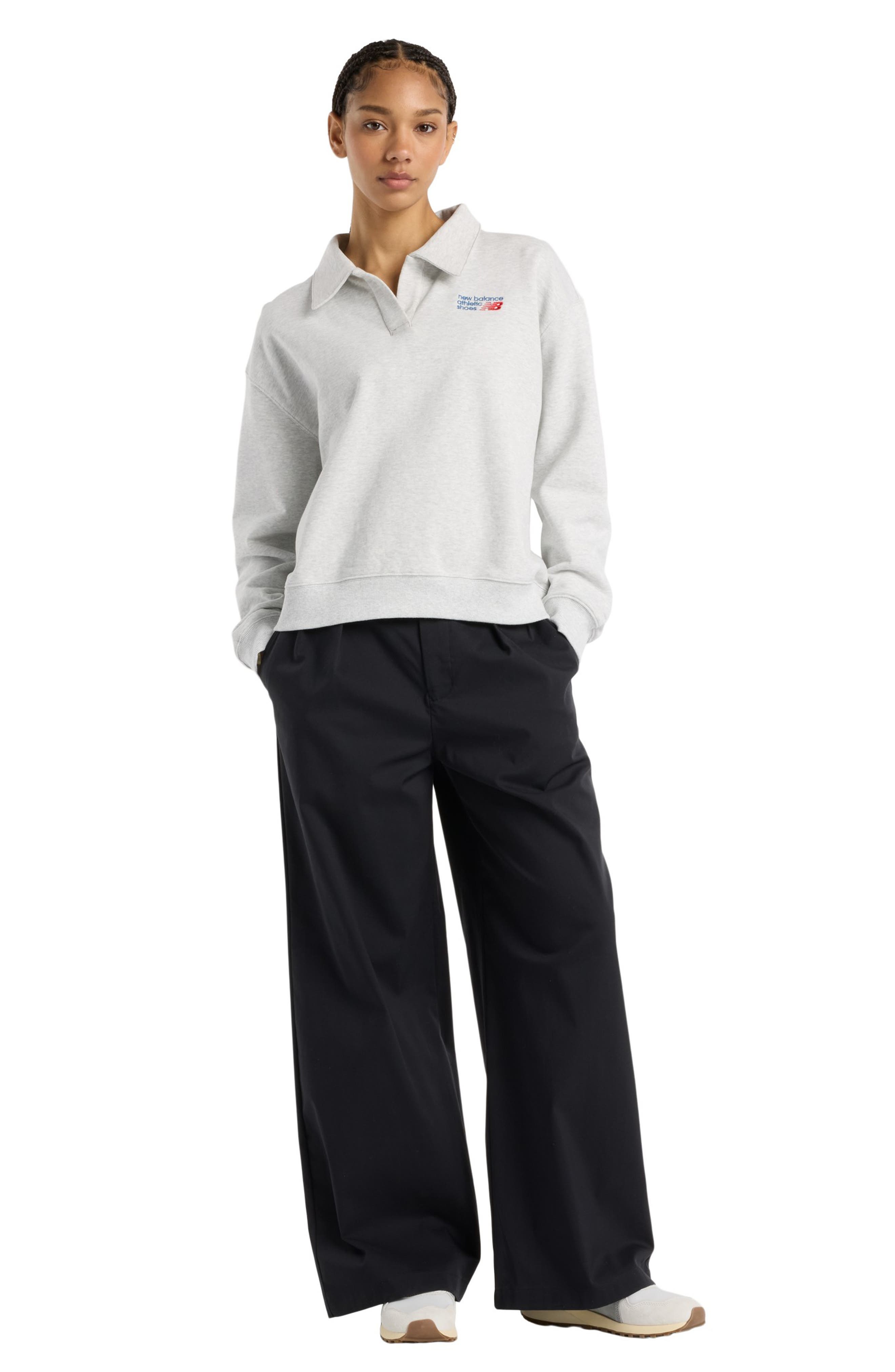 New Balance Oversize French Terry Polo Sweatshirt in Ash Heather at Nordstrom - 6