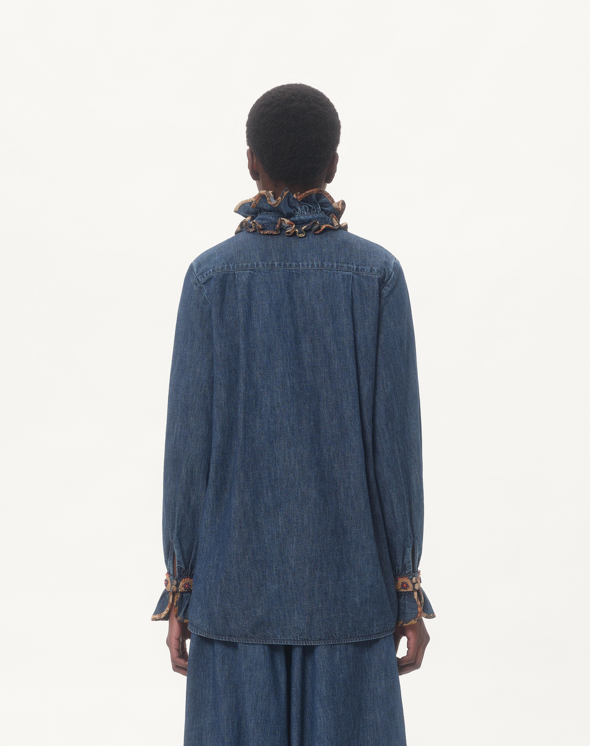 EMBROIDERED CHAMBRAY DENIM TOP - 8