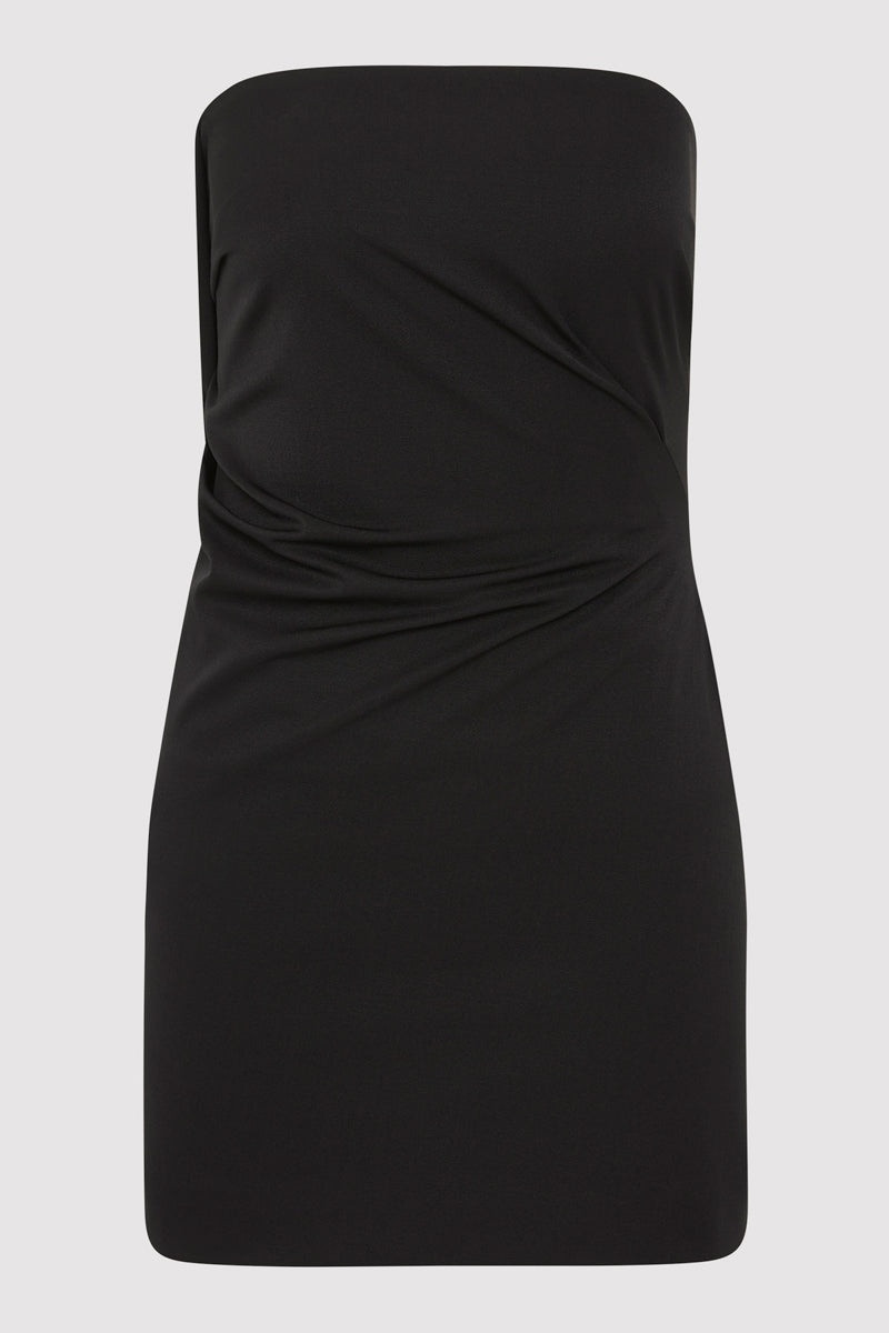 Wool Drape Mini Dress - Black - 1