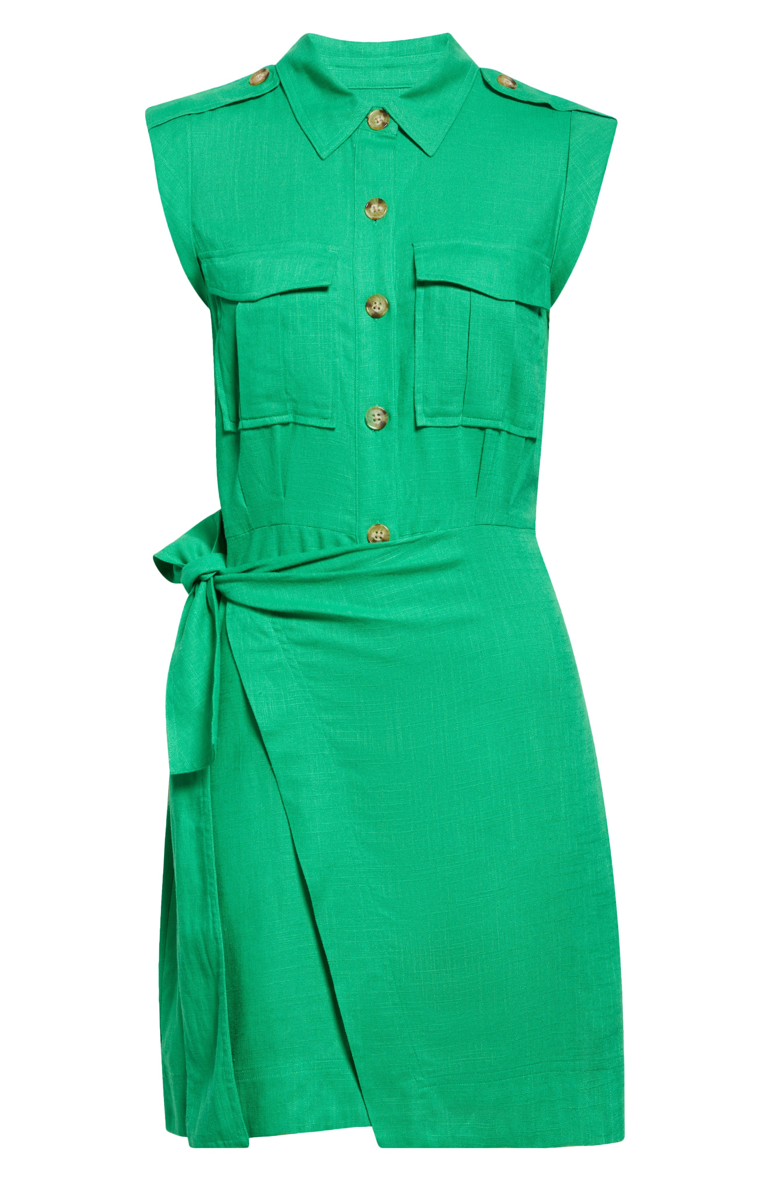 Derek Lam 10 Crosby Giselle Sleeveless Cargo Shirtdress in Kelly Green at Nordstrom - 5