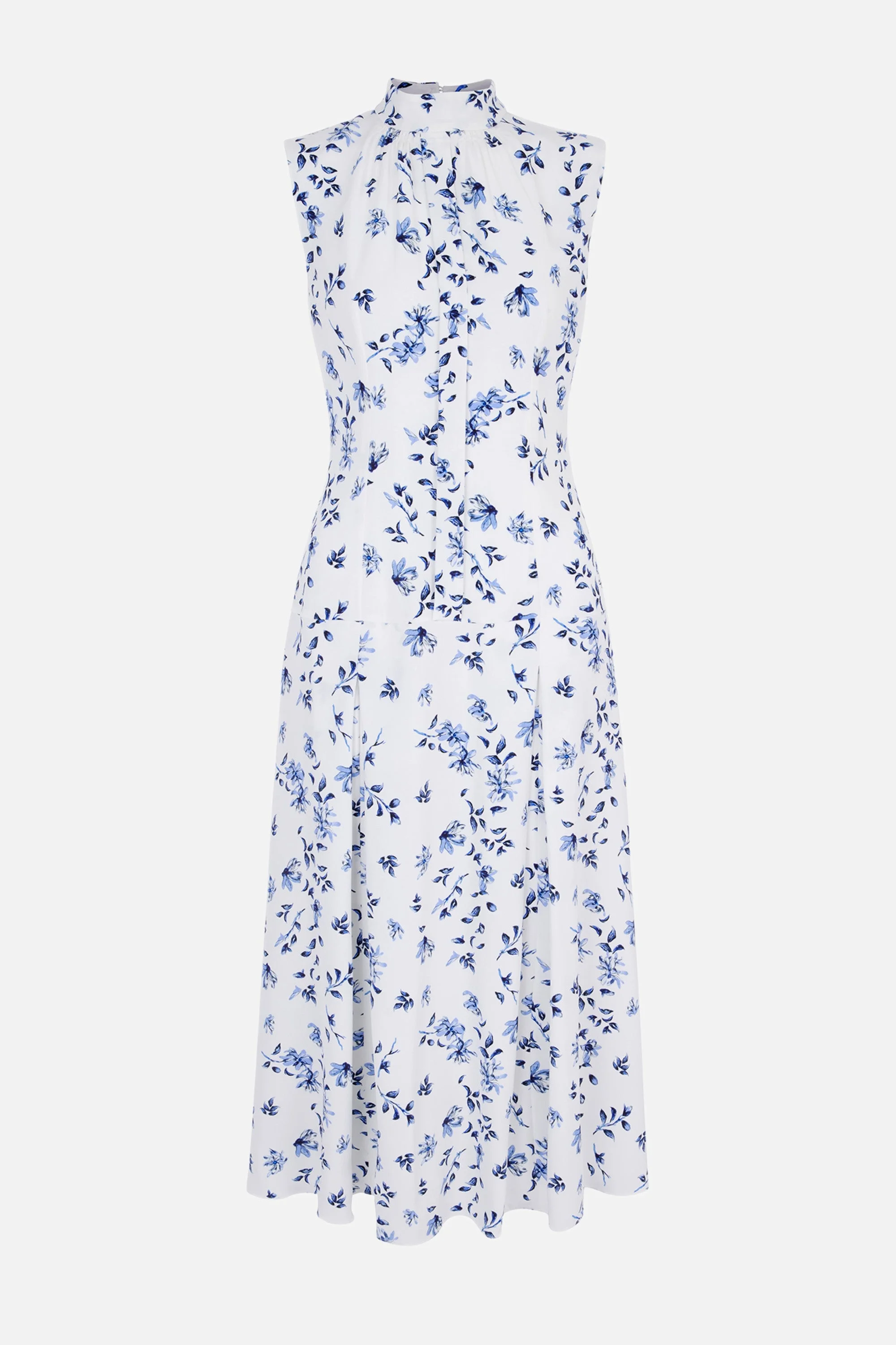 Joelle Dress in Blue Scattered Daisies on White Silk - 1