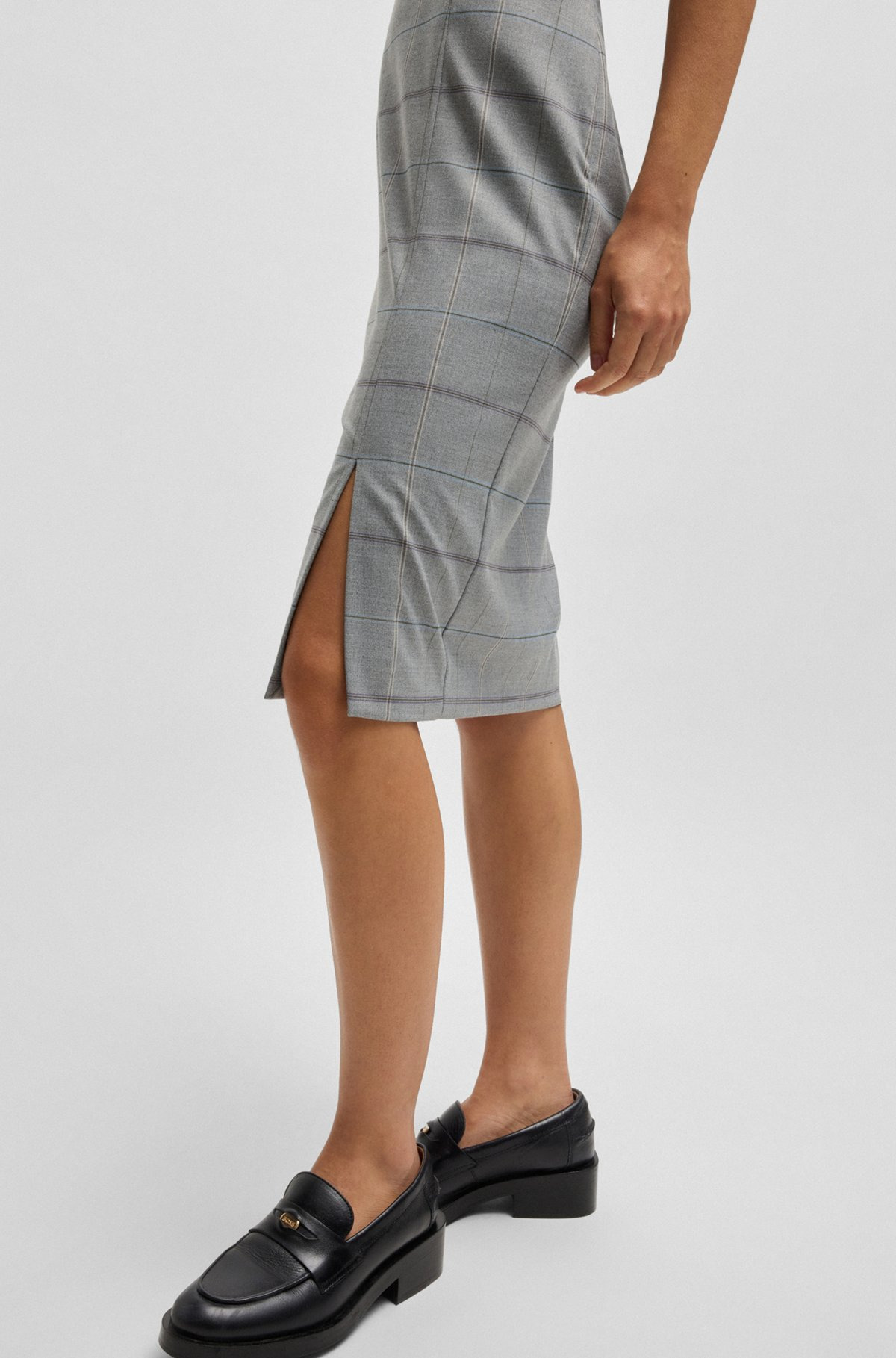PENCIL SKIRT IN CHECKED STRETCH FABRIC - 5