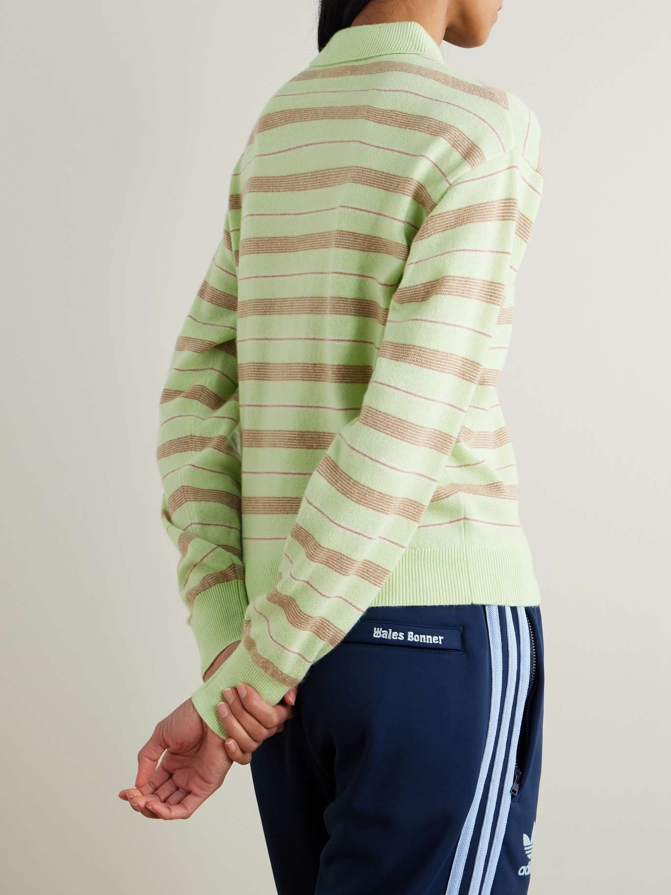 Striped cashmere polo sweater Green - 4