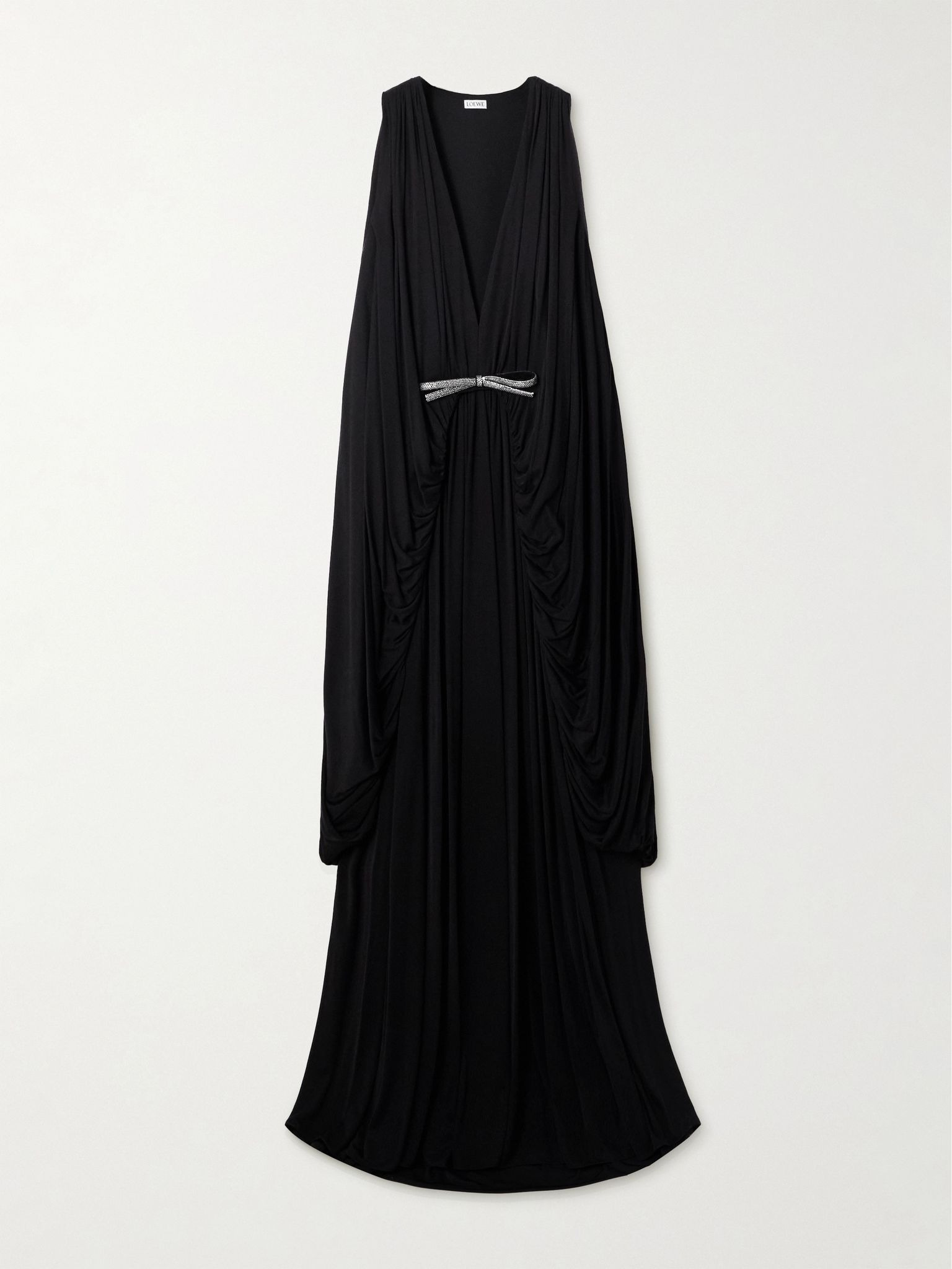Embellished draped cotton-jersey gown Black - 1