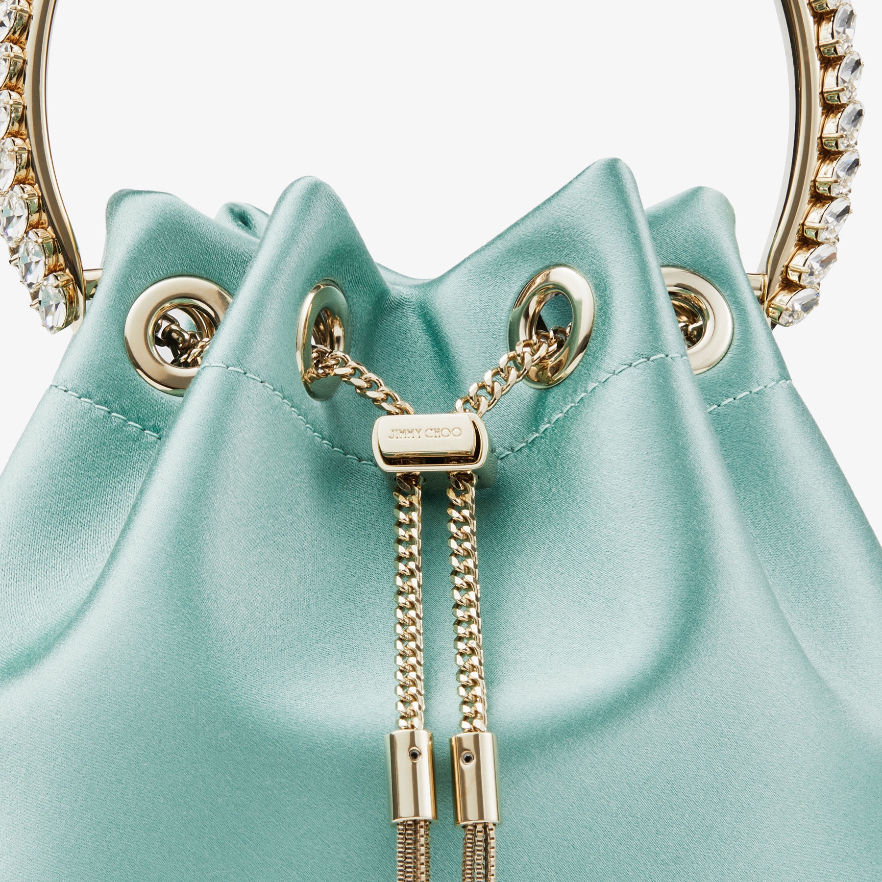 Bon Bon
Smoke Green Satin Bag with Crystal Handle - 4