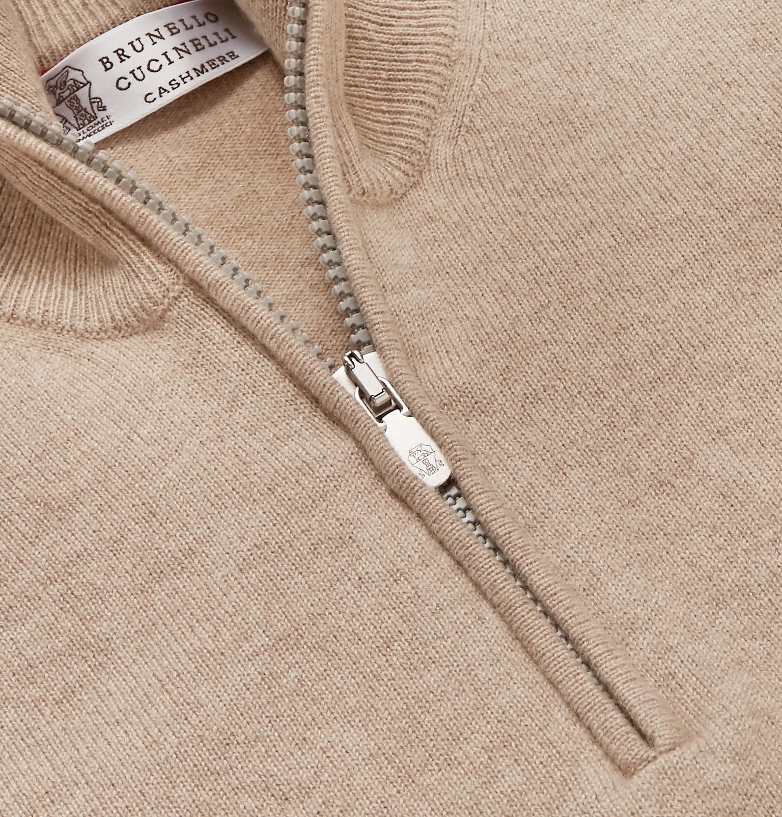 Contrast-Tipped Cashmere Half-Zip Sweater - 6