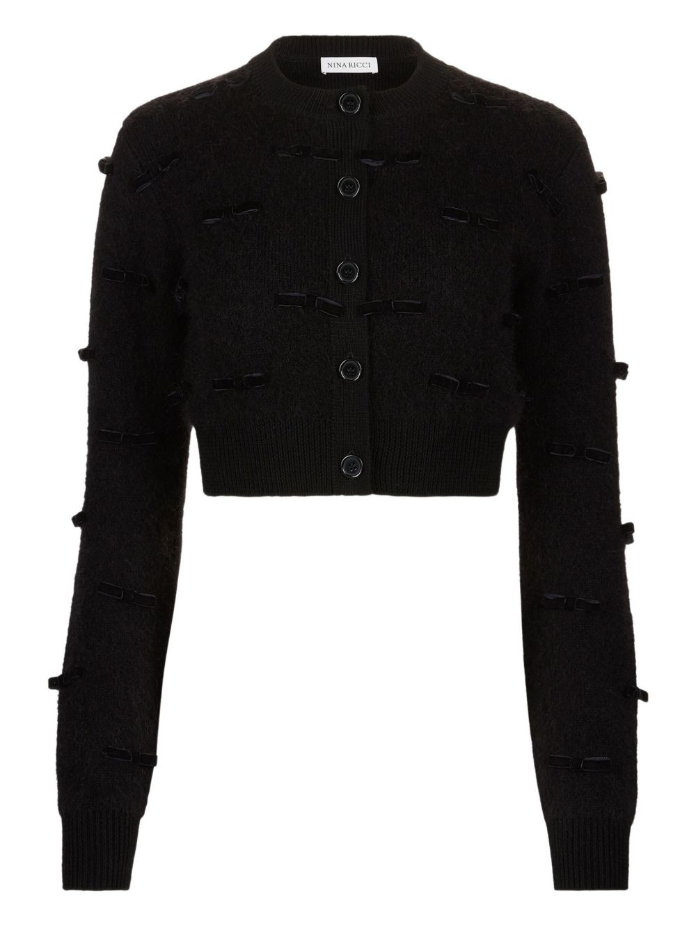 bow-embellished mohair cardigan - 1