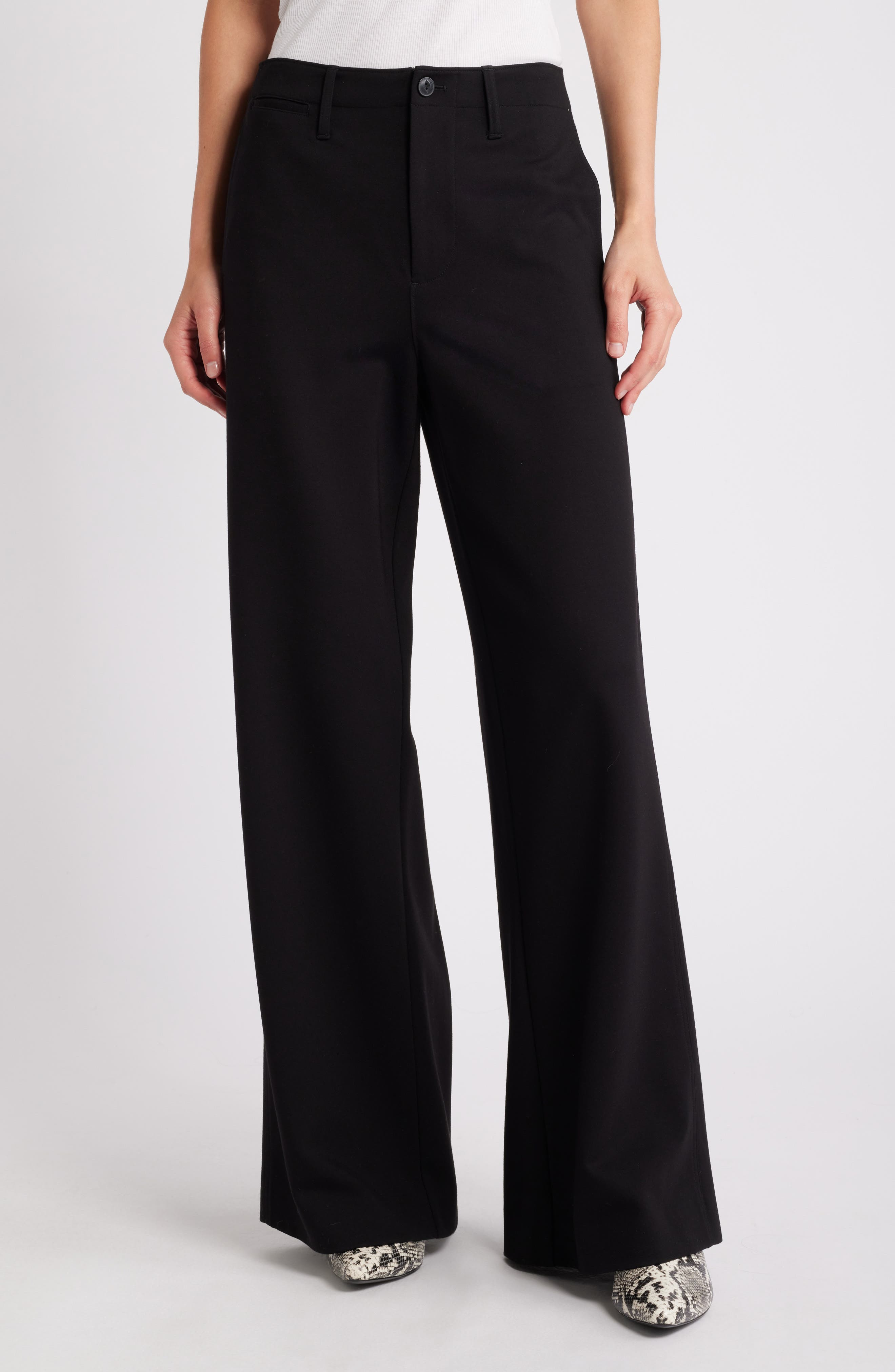 rag & bone Sofie High Waist Wide Leg Ponte Knit Pants in Black at Nordstrom - 1