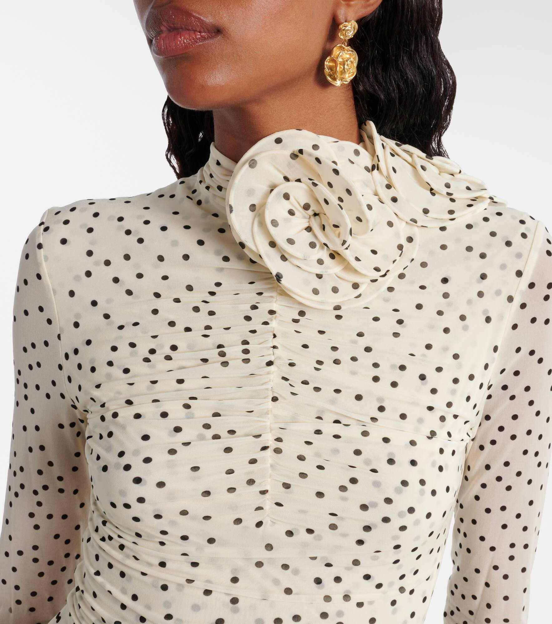 Floral-appliqué polka-dot maxi dress - 4