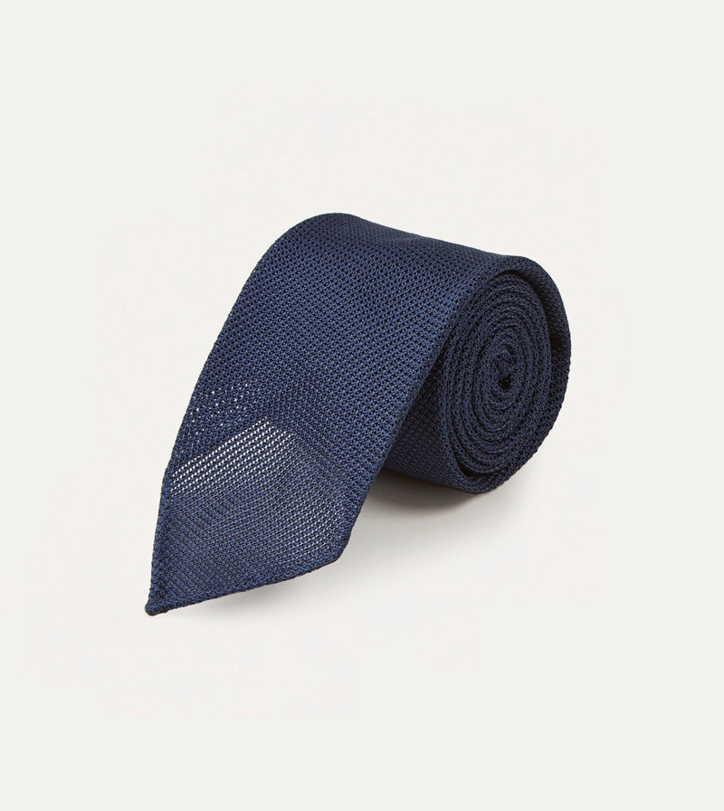 Drake's Navy Fine Woven Grenadine Silk Hand Rolled Tie outlook