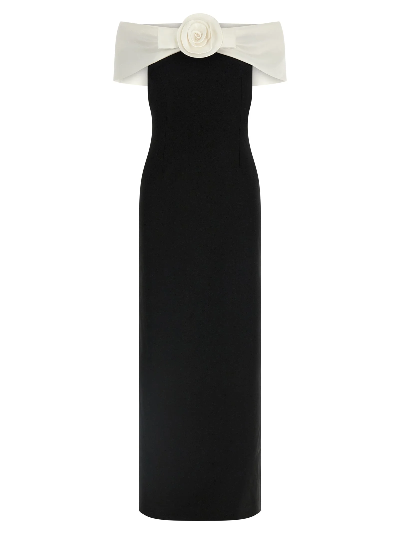 Black CrêPe Flower Maxi Dresses White/Black - 1