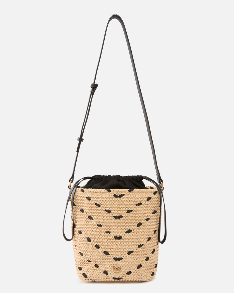 BUCKET MINI CROSSBODY BAG IN RAFFIA WITH CHEVRON MOTIF 1
