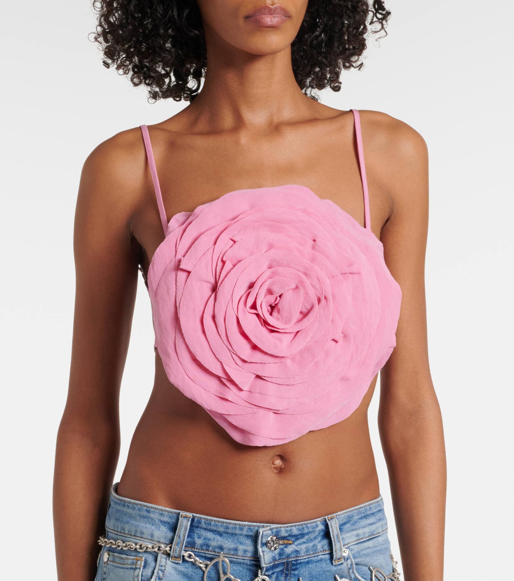 Floral-appliqué gabardine crop top - 4