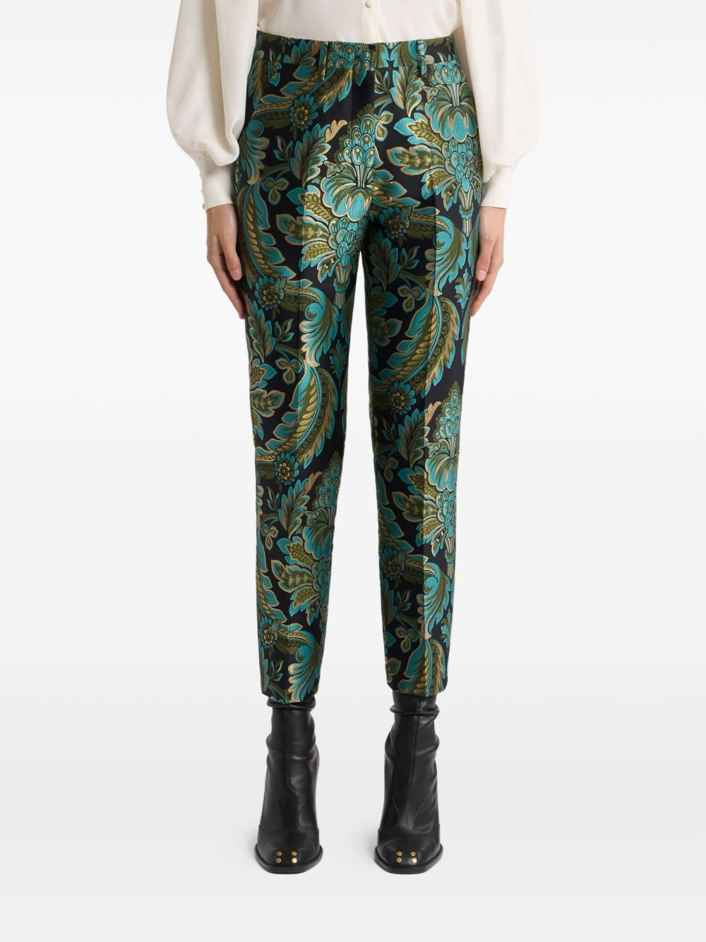floral-bee jacquard trousers - 3