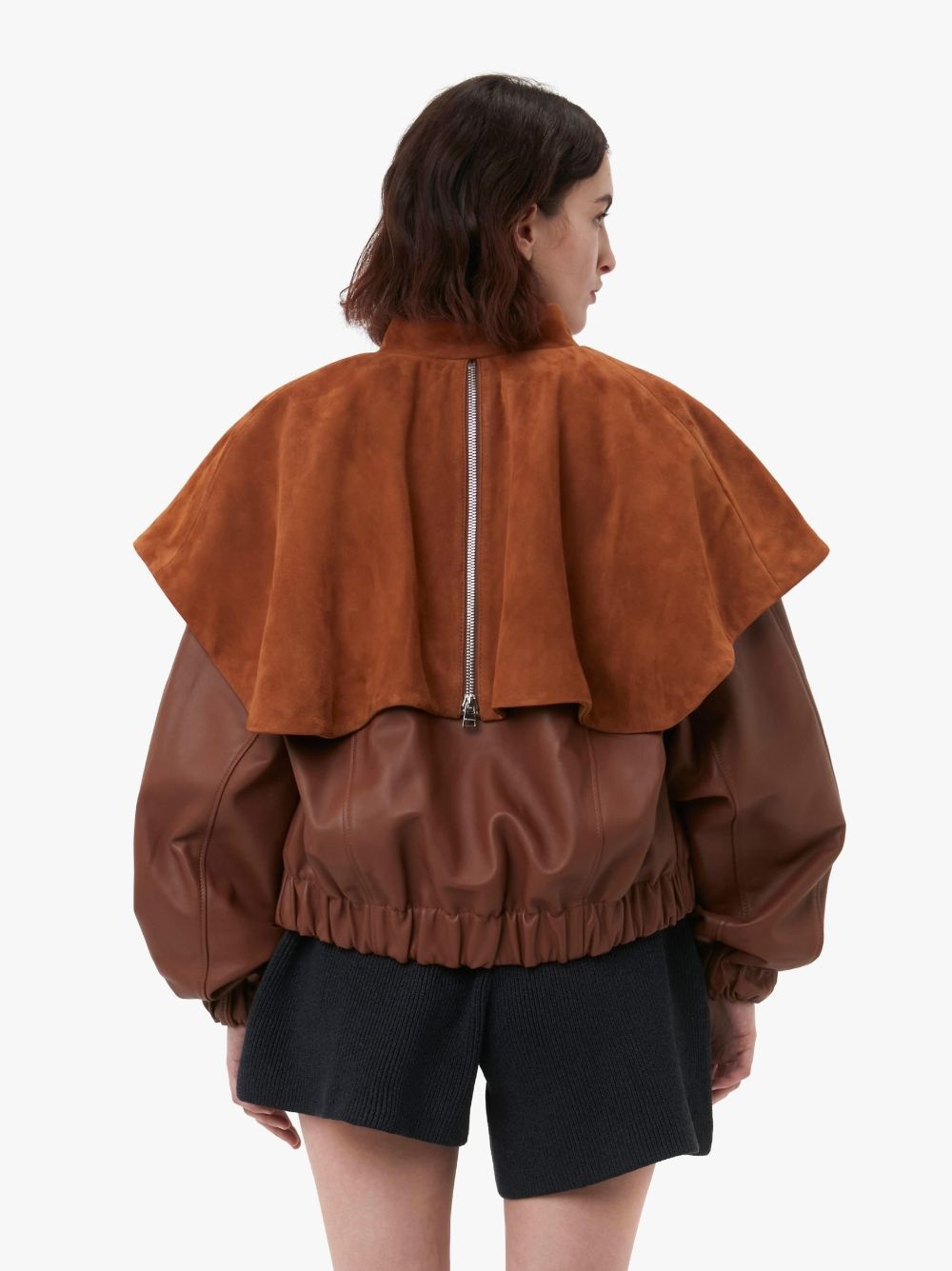 LEATHER BOMBER JACKET WITH OVERSIZED COLLAR - 3