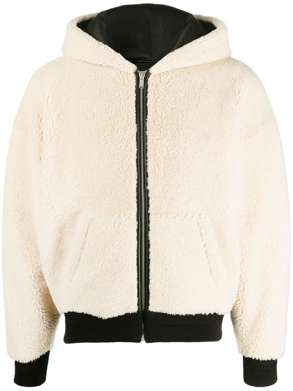 textured-finish hooded bomber jacket - 1