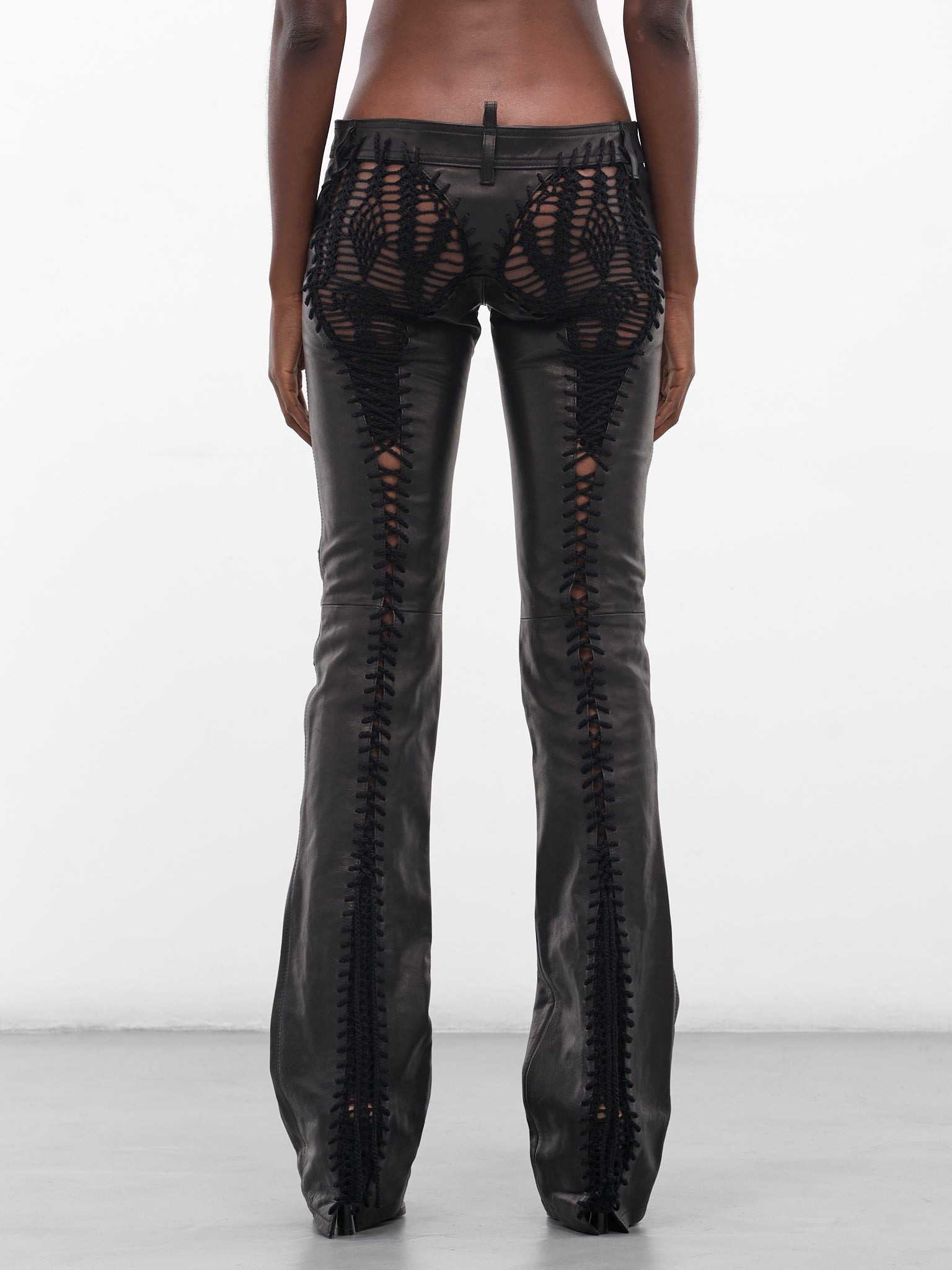 Black Leather Tong Biker Pants - 3