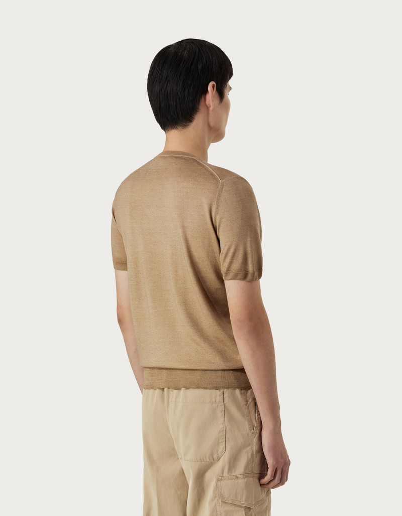 CANALI NUVOLA OCHRE T-SHIRT IN WOOL AND SILK 3