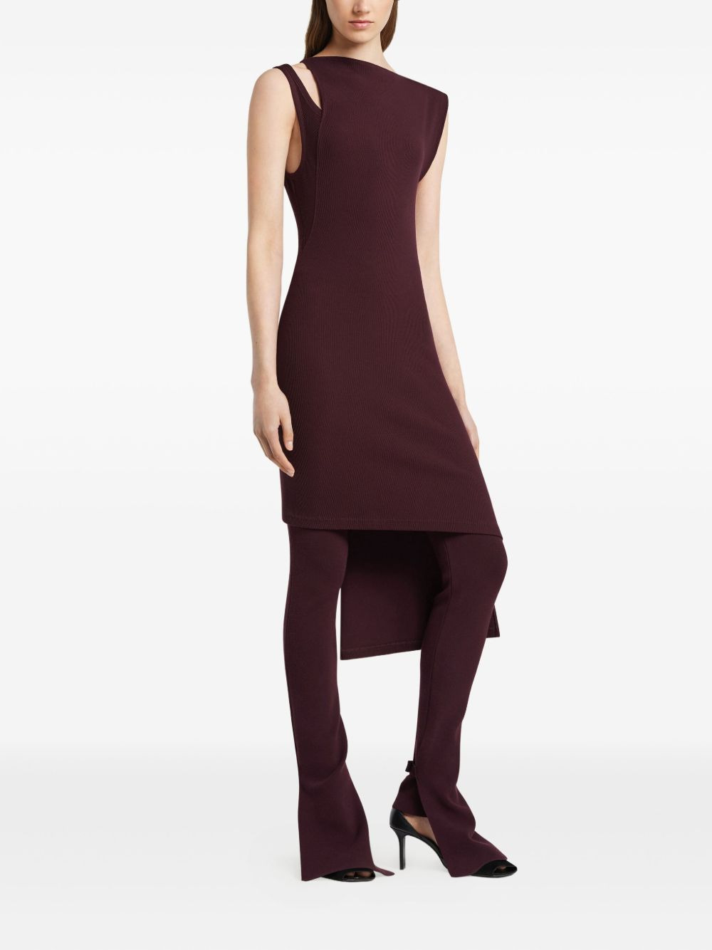 asymmetrical ribbed midi dress - 4