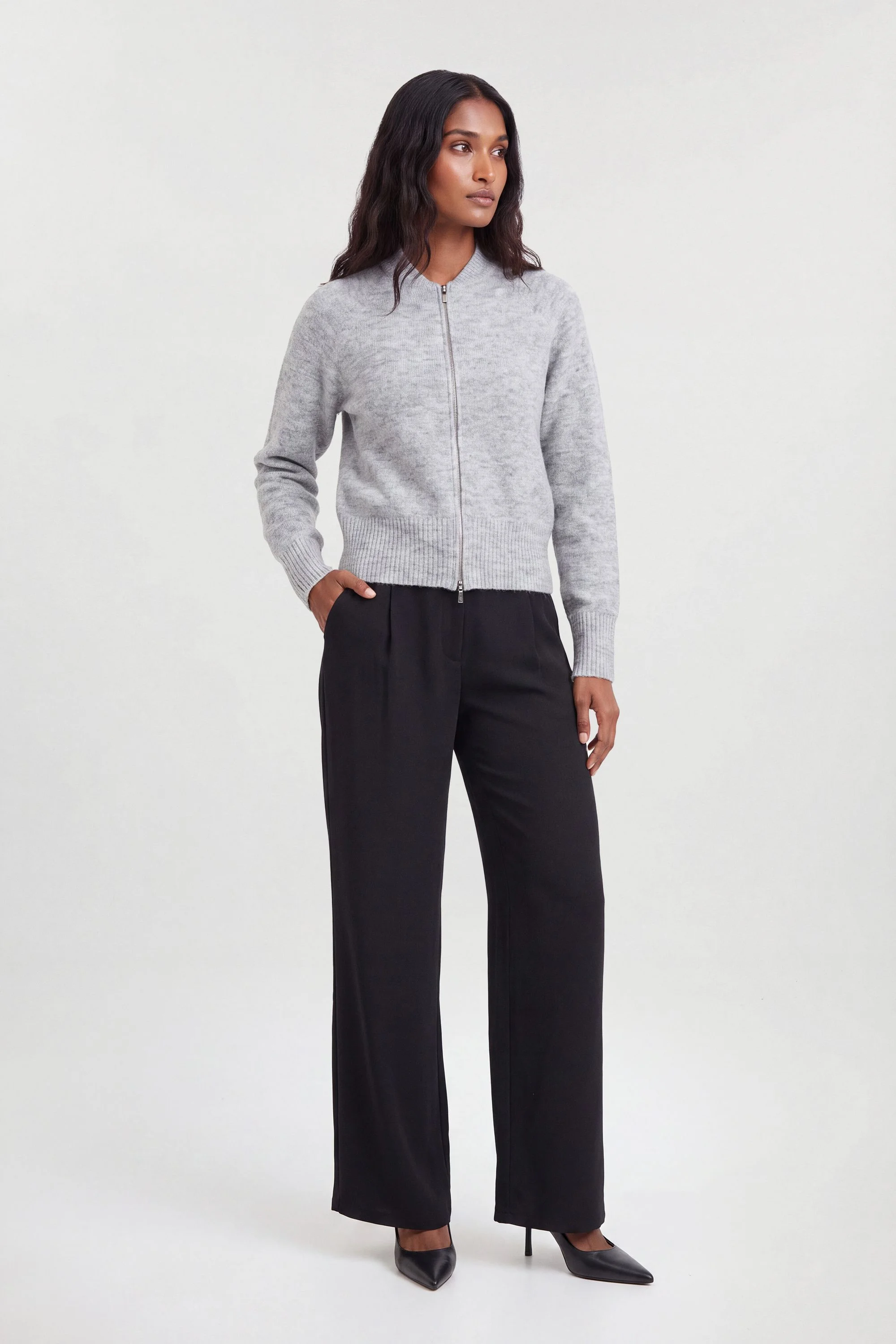 Wool Blend Cosy Knit Bomber Jacket - 1