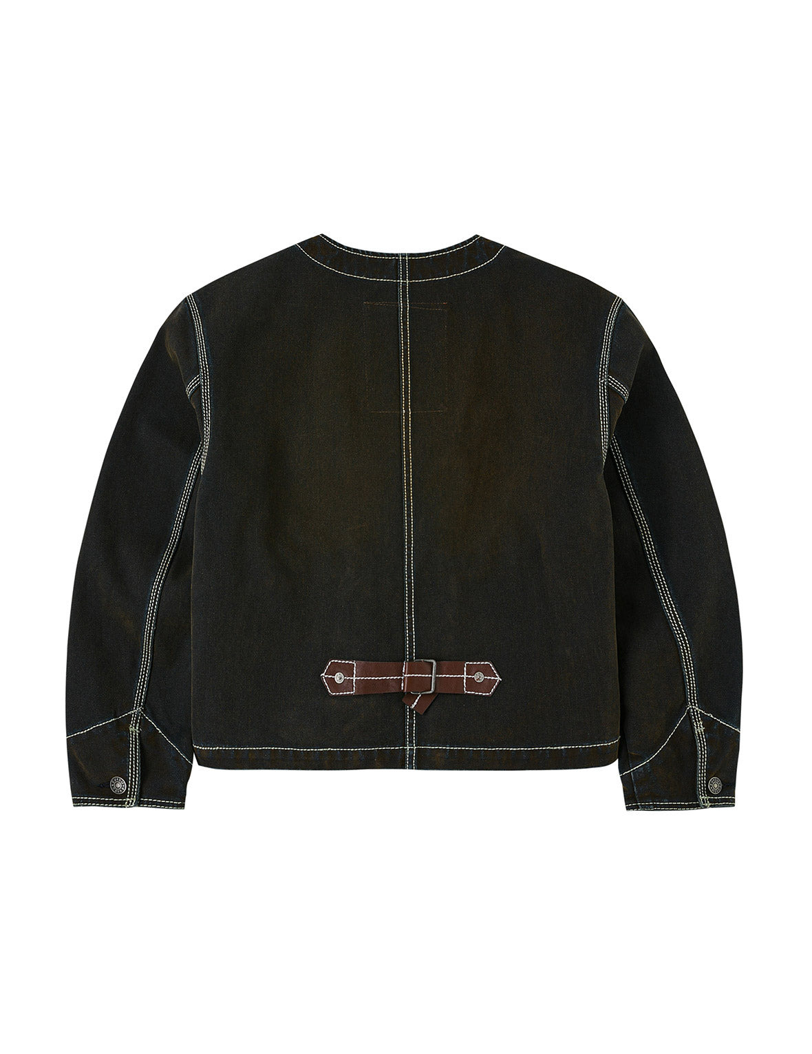 Contrast Stitch Design and Kamon Leather Label Regular Fit Denim Jacket - 2